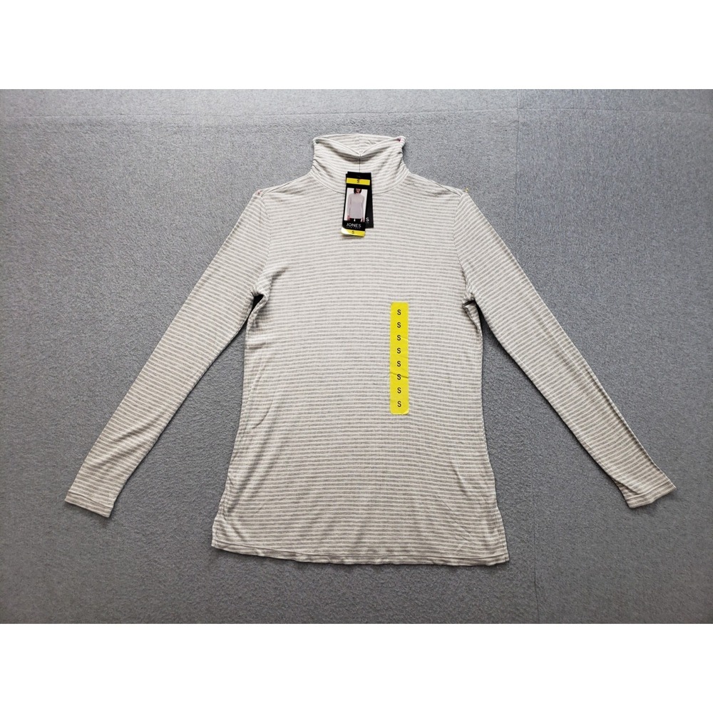 Jones New York Women Sweater S Gray Striped Long Sleeve Turtleneck Pullover